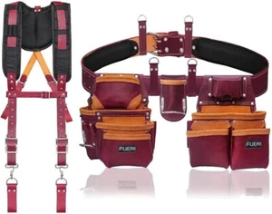 Leder Werkzeuggürtel mit Hosenträgern Zimmermann 19 Taschen gepolsterte Werkzeugtasche Arbeitstasche - Bild 1 von 9
