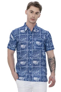 LA LEELA Men's Hawaiian Shirts Short Sleeve Button Down Shirt Mens Patriotic - Picture 1 of 3