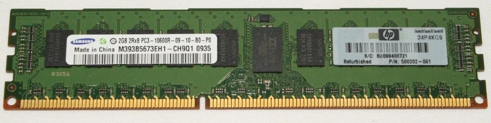 Samsung 2GB 2RX8 PC3-10600R Ram P/N 500202-061 - TESTED w/ WARRANTY!! - Image 1 of 1