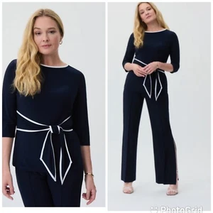 Joseph Ribkoff Midnight Blue Front Sash Tie 3/4 Sleeves Top Size M/M NWT - Picture 1 of 10