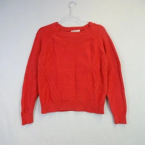 Woolovers Jumper Womens Medium Red Cable Knit Chunky Sweater 100% Cotton - Picture 1 of 5