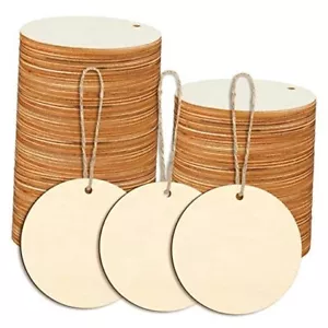  120 Pieces Unfinished Round Wooden Circles with Holes 3 Inch Wood Discs for  - Picture 1 of 8