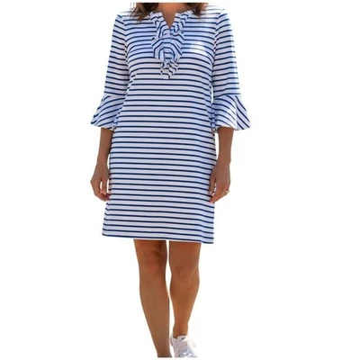 Платье Draper James женское размер 8 в полоску матросское сине-белое с рукавами-колокольчиками морское - Изображение 1 из 4