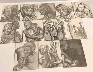 Disegni d'arte africana anni 70 stampa quercia serie di 12 numerati come stampe cinematografiche 4"x3" - Foto 1 di 19