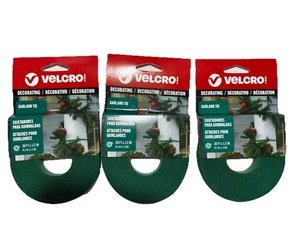 VELCRO Holiday Garland Tie for Decorations Reusable Wrap Green 30’x1/2” 3X Roll - Picture 1 of 3