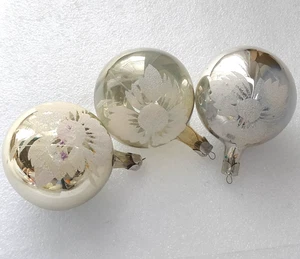 3 Vintage SIlver Glass Christmas Ornament Xmas Tree USSR Antique Decor Flowers - Picture 1 of 6