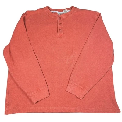 LL Bean Henley Mens XL Orange 3 Button Waffle Knit Thermal Long Sleeve Sweater - Image 1 of 4