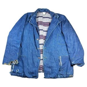 Vintage 60er Decke gefüttert Denim Chore Mantel Workwear Jacke Thrashed Distressed - Bild 1 von 14