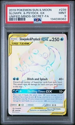 2019 POKEMON SUN & MOON UNIFIED MINDS #239 FULL ART/SLOWPOKE & PSYDUCK GX PSA 9 - Image 1 of 2