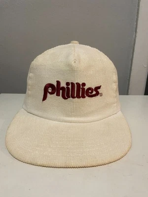 Vintage 1980s Annco Philadelphia Phillies White Corduroy Hat Snapback Cap 80's - Image 1 of 4