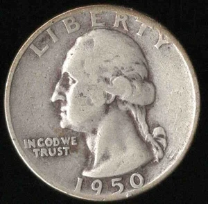 1950-D WASHINGTON Quarter Dollar - 0.25 USA 1950 D 1950D 25 Cents - 90% Silver a - Picture 1 of 2