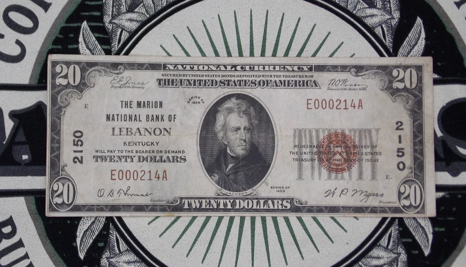 1929 $20 NB Kentucky National Currency *LEBANON* KY Ch#2150 E000214A ECC&C, Inc. - Image 1 of 4