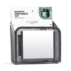 U Brands Locker Style Magnetic Mesh Cup Holder with Mirror Locker Organizer Gray - Picture 1 of 2