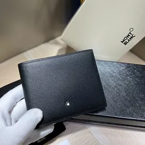 NEW 113221 MONTBLANC Sartorial Bifold Natural Wallet Mens Black Leather - Picture 1 of 5