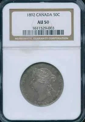 1892 Canada Fifty 50 Cents - NGC AU50 - Key Date - Image 1 of 2