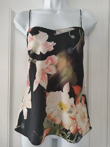 Womens Ted Baker Black Floral Strappy V Neck Cami Top Blouse S Vgc. - Picture 1 of 9