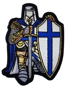 Blauer Kreuzritter Ritter Aufnäher (4,7") Bügelbild Abzeichen christliches Schild Biker Deus Vult - Bild 1 von 3