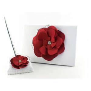 Red and Black Rose Wedding Guestbook and Pen Set