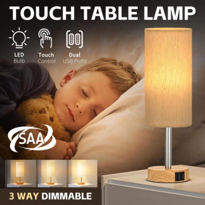 Bedside Lamp with USB Port - Touch Control Table Lamp for Bedroom Wood 3 Way - image 1 of 4