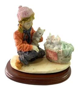 “Cat For Sale” Figurine with Wood Base Kittens Girl Home Decor - Picture 1 of 8