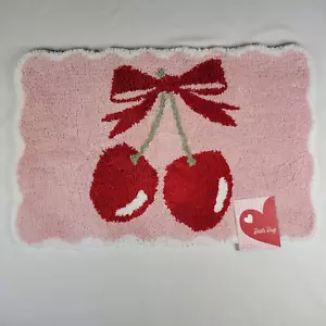 Pink Red Cherries Cherry Bow Coquette Core Bath Rug Mat Soft Plush 20x30" Sweet - Picture 1 of 14