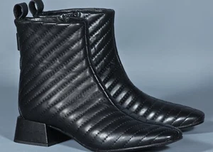 NAPOLEONI QUILTED BLACK Leather Block Heel Zipped Booties Sz EU 38, US 7 Italy - Picture 1 of 3