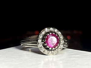 ANILLO HALO 750 ORO 18K RUBÍ NATURAL Y DIAMANTES VINTAGE - Imagen 1 de 14