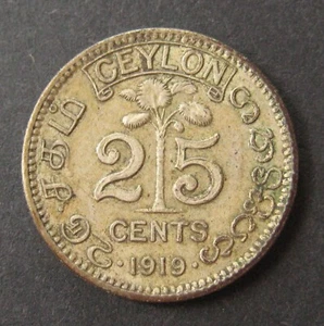 1919 Ceylon 25 Cents  - Silver - George V - (P4631) - Picture 1 of 2