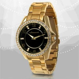 NEW Jeanneret 2003 Women's Rosetta Gold Bracelet Black Dial Watch swatovski hot - Picture 1 of 3