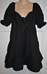 EXPRESS Puff Sleeve Tiered Tie Front Black Mini Dress size L - Picture 1 of 3
