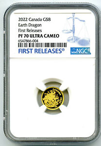 2022 CANADA G$8 .9999 GOLD PROOF NGC PF70 UCAM EARTH DRAGON TOP POP=9
