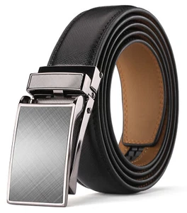 Men's Genuine Leather Ratchet Dress Belt 1 1/8" Wide with Automatic Click Buckle - Picture 1 of 53