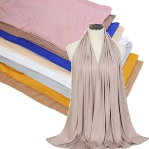 Einfarbiges Stretch Jersey Hijab Schal Weiche Atmungsaktive Schals Kopfwickel - Bild 1 von 55