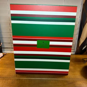 New Kate Spade Christmas Stripe Large Nesting Storage Box Red Green - Picture 1 of 6