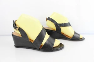 SAN MARINA black leather wedge heel sandals size 39 very good condition - Picture 1 of 12