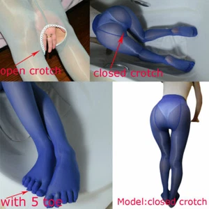 Glänzende transparente schimmernde Strumpfhose seidige Strümpfe fünf Zehen Handschuh Strumpfhose ouvert - Bild 1 von 12