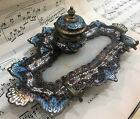 Rare Antique French Champleve Enamel Bronze Ink Well Inkwell c1880 