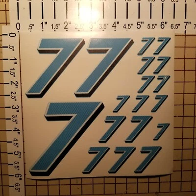 CARBON FIBER Cascade Blue wWhite/Black #7's Numbers Vinyl Decal Sheet 1/10-1/12 - Image 1 of 4