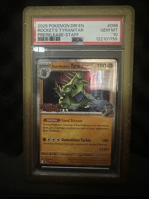 Pokemon 2025 Team Rockets Tyranitar Staff Prerelease PSA 10 - Image 1 of 2