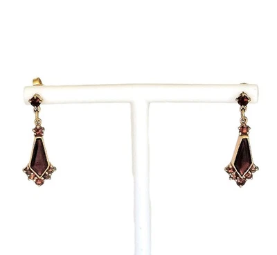 Antique  14k Yellow Gold Garnet Dangle Drop Earrings - 2.55 Grams - Germany - Image 1 of 4