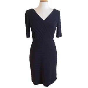 Adrianna Papell Navy Short Sleeve V-Neck Banded Sheath Dress Size 10 - Picture 1 of 12