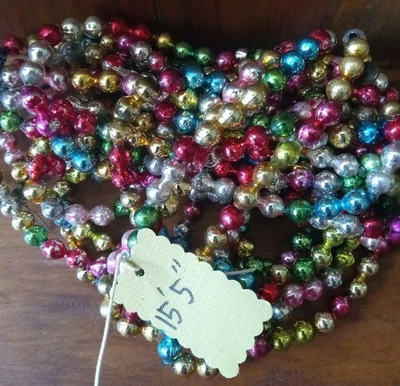 ANTIQUE MERCURY GLASS MULTI COLOR BEAD GARLAND CHRISTMAS  VINTAGE 15' 5" LONG - Image 1 of 4