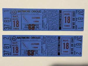 BALTIMORE ORIOLES 1984 2 komplette Tickets im MEMORIAL STADION in Md. Vs Calif. A - Bild 1 von 5