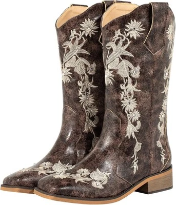 Botas de vaquero SheSole para mujer con pedrería floral punta cuadrada Western Country...  Foto 1 de 4