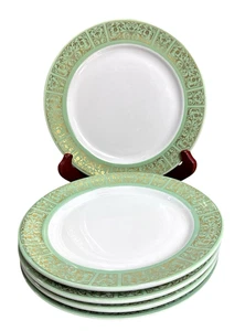 5 Vintage Shenango Restaurant Ware Round Green Gold White 9" Dinner Plate Rare - Picture 1 of 9