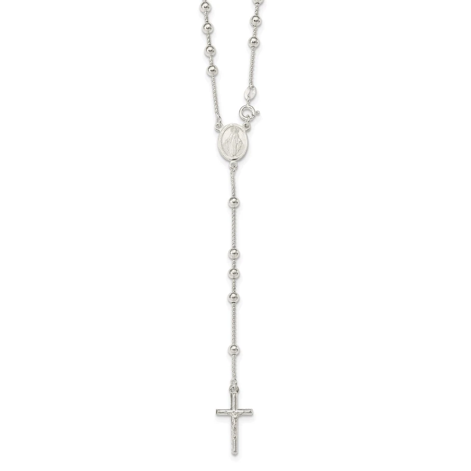 Sterling Silver Polished Rosary Necklace Qh4703