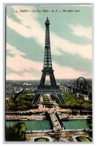 Paris France Eiffel tower La tour Eiffel CPA Seine La Grande Roue UNP Hand tint - Picture 1 of 2