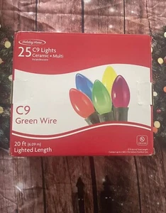 Holiday Home 25 C9 Lichter Multicolor Keramik Grün Draht Weihnachten Schnur 20 Fuß - Bild 1 von 3