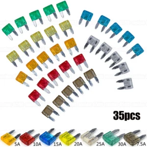 35pcs/set Car Truck Mini Fuse 5,7.5,10,15,20,25,30 AMP 19mm - Imagen 1 de 12