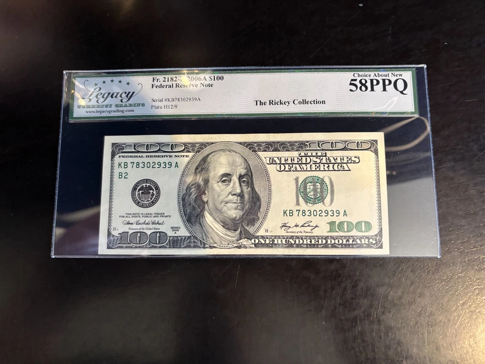 DBR 2006-A $100 FRN New York Fr. 2182-B Legacy 58 PPQ Serial KB78302939A - Image 1 of 2